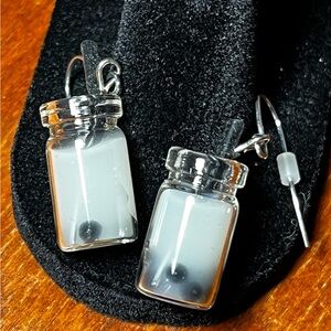 Glass Bottle Boba Tea Earrings with Black and White Design